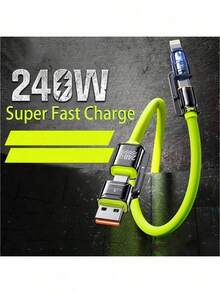 Cáp sạc USB 4 trong 1, Cáp sạc nhanh USB-C đa cổng, Công suất tối đa 240W, Tương thích với iPhone 16/15/14/13 và các thiết bị khác. Cáp sạc nhanh 4 trong 1 này có hai cổng sạc và đi kèm với giao diện USB-A/Type-C/Lightning, tương thích với iPhone 16/15/14/13/12/11 Pro Max, S25/S24/S23, G và các thiết bị khác. - Nhiều màu - Xem 1