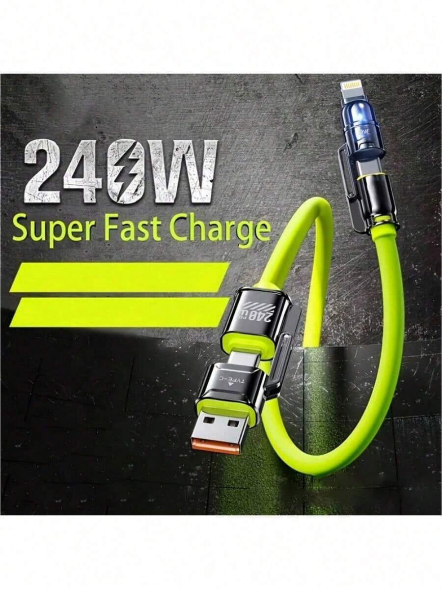 Cáp sạc USB 4 trong 1, Cáp sạc nhanh USB-C đa cổng, Công suất tối đa 240W, Tương thích với iPhone 16/15/14/13 và các thiết bị khác. Cáp sạc nhanh 4 trong 1 này có hai cổng sạc và đi kèm với giao diện USB-A/Type-C/Lightning, tương thích với iPhone 16/15/14/13/12/11 Pro Max, S25/S24/S23, G và các thiết bị khác. - Nhiều màu - Xem 1