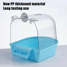 Baño para pájaros para limpieza de jaulas, suministros para mascotas, bañera para pájaros cacatúa con ganchos colgantes, cubo de baño para pájaros colgante transparente acrílico WZKN - Azul - Ver 6