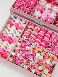 534pcs Girls Pink Bowknot Hair Clips, Elastic Hair Ties, Versatile Hair Accessories For Daily Use,Rabbit Ear Hair Bands, Alligator Hair Clip Barrettes - 534 PCS - View 3