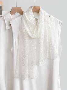 1pc Women's Solid Color Lace Floral Embroidery Scarf, Spring/Summer/Autumn Sunscreen Decorative Headscarf - Multicolor - View 12