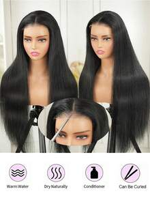 直发无胶假发，150%密度，直发蕾丝前假发，4x4预剪透明蕾丝闭合假发，即戴即走，女士自然黑 - Natural Black - 查看 3