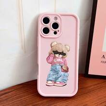 Pink Bear Element Fashion Matte Texture 1pc Pink Bear Pattern Phone Case, Fashion Glasses Bear Image Matte Texture Shock-Proof Protective Cover, Suitable Compatible With Iphone 17 Pro Max/17 Pro/17/16 Pro Max/16 Pro/16/15/14/13/12/11/Pro/Pro Max/X/XR/XS/XS Max/7/8/Plus Spring Gift - Multicolor - View 1