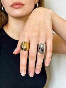 1枚简约优雅法式时尚316不锈钢18K镀金真空涂层戒指，经久耐用，防水防过敏，适合日常、旅行和度假佩戴。 - 光面長女士戒指 - 查看 7