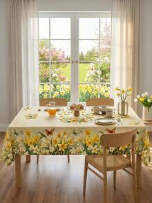 1 pieza - Mantel de estilo vintage con estampado de abeja y flores con ribete de encaje, estampado de acuarela de abeja, girasol, narciso, flores silvestres, mantel de poliéster impermeable, lavable para decoración de restaurante, primavera en el hogar y fiesta del Día de la Madre - Multicolor - Ver 17