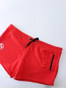 Plus Size Men's Sexy Swim Trunks With Front Pockets & Zipper, Beach Shorts Sports - Red - View 3