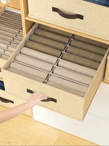 1 pieza Caja de almacenamiento de ropa color beige, caja de almacenamiento de pantalones, organizador de almacenamiento con divisores, almacenamiento de armario, caja de almacenamiento de ropa y pantalones de doble nivel, adecuada para almacenamiento y organización en el hogar - Multicolor - Ver 2