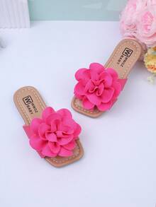 1 Pair Girls Floral Pattern Soft Nappa PU Leather Slippers, Suitable For Comfortable Summer Wear - Hot Pink - View 3