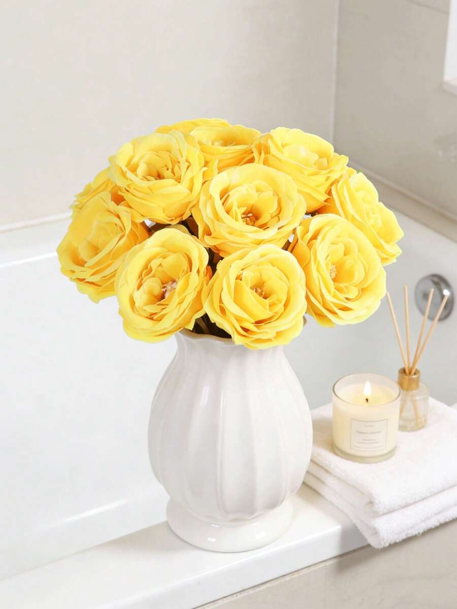 Hoa hồng giả màu vàng, hoa hồng cao cấp trông như thật, thích hợp để trang trí nhà cửa, phòng ngủ, bàn ăn, đám cưới, bó hoa cưới, vòng hoa đeo tay, cắm hoa. Áp dụng cho nhà cửa, nhà hàng, phòng ngủ, tự làm bình hoa, bó hoa cưới, trang trí bàn, tiệc cưới, trang trí ngày Valentine, tiệc mừng em bé, trang trí nhà cửa, v.v. - Màu vàng - Xem 1