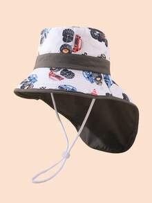 1pc Kids Printed Bucket Hat, Toddler UV Protection Wide Brim Outdoor Beach Hat, Boys Girls Summer Casual Daily Wear - 1PC Printing - View 8
