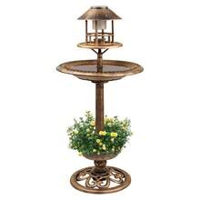 Crystals Bronze Solar‑Powered Garden Bird Bath With Feeder & Light – Outdoor Bird Table Station - Bath - View 3