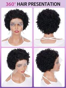 VIOLLY 6英寸杰瑞卷发精灵短假发，13x1高清透明蕾丝前额假发，150%密度，融合式发际线，1B黑色 - 自然色&黑色系 - 查看 2