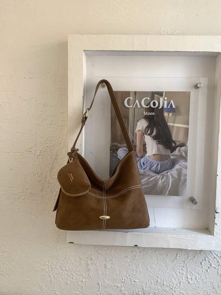 新款女士手提包，大容量单肩包，优雅通勤包，带小袋的手提包，时尚背包 - 彩色 - 查看 1