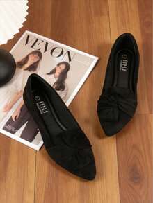Musshoe Women's Black Pointed Toe Flats With Bow Decoration, Soft And Comfortable Insole, Chic And Elegant Ballerira Shoes 2026 Spring Summer Suitable For Commuting, Partying, Weeding And Traveling, Simple Design Gift - 黑色 - 查看 4