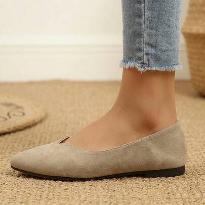 Bailarinas de punta con corte en V de ante sintético, tallas 5-11 para mujer. Zapatos planos cómodos de suela blanda para uso diario en la oficina