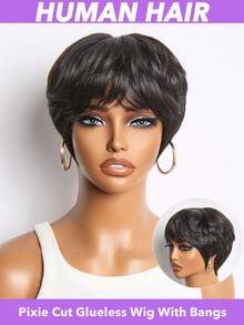 180% Density Human Hair Pixie Wig - 4 Inch Straight Pure Black Brazilian Human Hair Wig With Rose Net Cap, No Lace Front, Easy To Wear For Women Of All Ethnicities & Dark Brown, Quick Hairstyle, Sleek Hairstyle, Beauty Enhancement, Quick Hairstyle Change, Professional Hairstyle - Multicolor - View 11