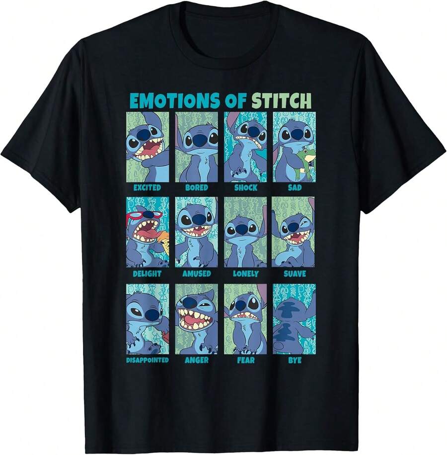 LILOS & STITCHS Emotions Of Stitch Box Up Panels T-Shirt Summer Tops,Summer Holiday Outfits,Girls Clothes,Boys Clothes,Gym T Shirt,Tops For Women,Men Clothes,Clothes For Girls,Funny T Shirts,Graphic Tee,Girls Holiday,Summer Clothes - Black - View 1
