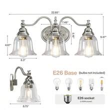 3-Light Bathroom Light Fixtures, Modern Vanity Light With Clear Glass Shade, Bathroom Wall Lamp For Mirror Living Room Kitchen Hallway Porch, E26 Base, Bulbs Not Included (Silver) - 銀色 - 查看 11