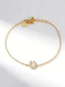 1 chiếc dây chuyền bạc S925, mặt dây chuyền hình chữ U đính đá Zirconia, kiểu dáng tối giản Nhật Bản, mạ vàng 14K, thích hợp để đeo hàng ngày. - Vàng - Xem 2