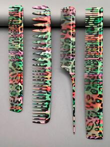 4pcs Hairstylist Graffiti Style Hair Brush Set, Professional Salon Haircutting Styling Comb For Long Hair Trimming And Shaping - Multicolor - View 15