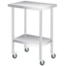 Mesa de preparación Acero Inoxidable, con estante ajustable, ideal para Uso al Aire Libre - 18 x 24 pulgadas- Wheel - Ver 1