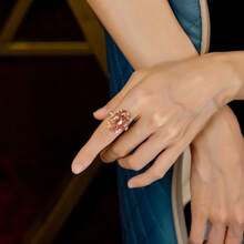 香槟色鸽蛋形锆石女士结婚戒指，奢华镀白金派对首饰 - 香檳 - 查看 4