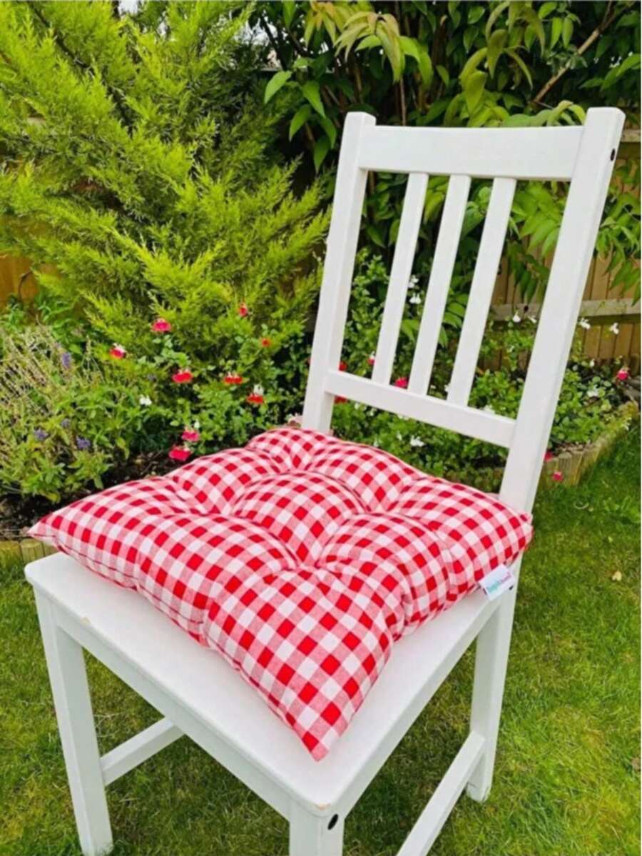 Fluffy Square Chair Cushion 40x40 Cm – Soft Padded Seat Cushion For Kitchen, Dining And Balcony Chairs - Red and White - View 1