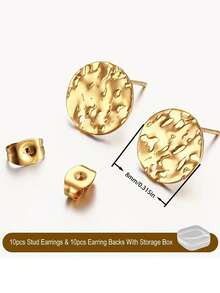 Un paquete que contiene 20 piezas de postes de pendientes de acero inoxidable 304, con diseño de tachuelas redondas en relieve con respaldos, adecuados para manualidades de joyería. - Multicolor - Ver 13