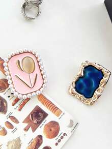 1个方形蓝宝石郁金香珍珠气囊手机支架，创意背装式夏季风格手机配件 - 彩色 - 查看 1