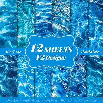 12张波浪纹理深蓝色工艺纸，可用于剪贴簿、相册、DIY装饰材料。