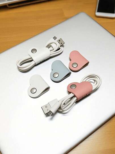 Bộ 1/3/5 chiếc hộp đựng dây cáp hình trái tim bằng da thời trang, hộp đựng dây cáp hình trái tim nhiều màu, hộp đựng dây cáp tai nghe, hộp đựng dây cáp bằng da PU, hộp đựng dây cáp dữ liệu.