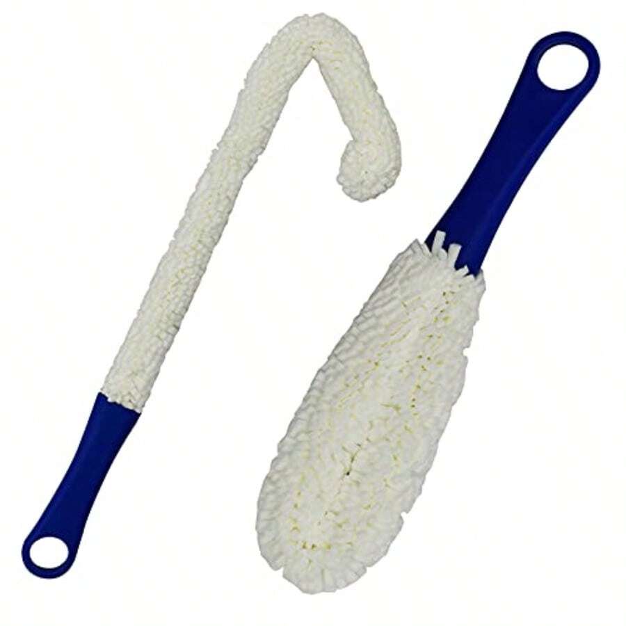Maydahui - 2 cepillos de limpieza flexibles para botellas de vino para decantadores de vino copas vasos de cristalería 1 corto + 1 largo - Azul - Ver 1