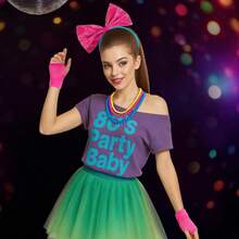 4pcs Retro Bow Headband, Necklace, Wristband Set, Disco Neon Party Carnival 80s Costume - Multicolor - View 4