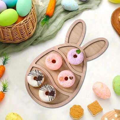 1pc Rabbit Shaped Unfinished Wooden Tray - Decorative Rabbit Tray For Easter Egg Hunt, Baby Shower, Party - Spring Table Decor, Rabbit Display Platter