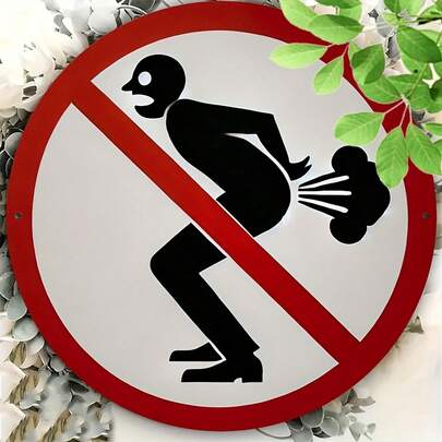 1pc Humorous Round Metal Sign With Red Border, Featuring "No Running" Graphic. This Durable Metal Wall Decor Is Great For Homes, Offices, Cafes, And Garages. It Makes A Wonderful Gift For Christmas, Valentine's Day, Or Easter. Pre-Drilled Holes As Shown In Size Chart.