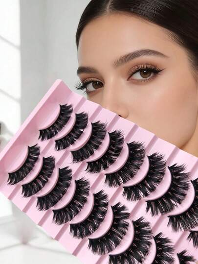 10对3D浓密卷翘假睫毛，打造戏剧性舞台效果，女性眼妆必备