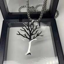 1Pc Silver Tree Of Life Pendant Necklace, Stainless Steel Box Chain Necklace, Family Tree Jewelry For Women Men - 銀色 - 查看 1