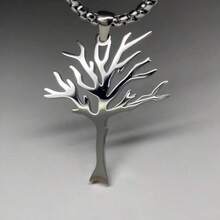 1Pc Silver Tree Of Life Pendant Necklace, Stainless Steel Box Chain Necklace, Family Tree Jewelry For Women Men - 銀色 - 查看 5