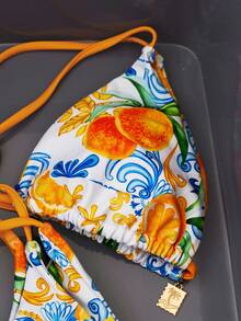 Bộ bikini buộc cổ SunTide màu cam chanh và họa tiết gạch men, phong cách nghỉ dưỡng biển Địa Trung Hải tươi mát. - Nhiều màu - Xem 3
