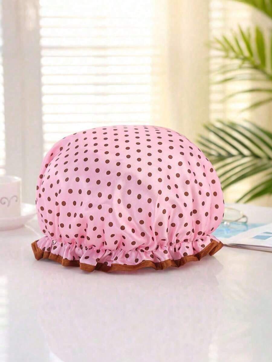 1pc Lady's Shower Cap, Elastic And Reusable, Hair Cap, Double-Layer Waterproof Swimming Cap. Accessories, Pajama Cap - Multicolor - View 1