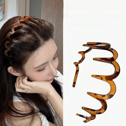 1/2条装 时尚简约波浪锯齿宽发带，豹纹防滑设计，男女通用，呵护秀发，适合学生通勤休闲旅行，价格实惠，用途广泛，新年日常佩戴，发饰，发圈，女士发饰，美发用品，发圈，夏季，海滩