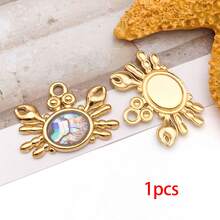 1件金色不锈钢海洋动物吊坠，天然贝壳镶嵌，包含贝壳螃蟹、海星等吊坠，可用于制作项链、手链、耳环，打造海洋主题珠宝，亦可作为DIY礼物。 - 彩色 - 查看 16