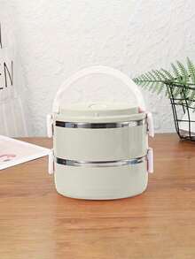 1/2/3/4pcs Round Stainless Steel Premium Solid Color Lunch Boxes With Lids, Multi-Layer Compartments, Multifunctional, High-Temperature Resistant, Strong Sealing, Heat-Insulated, Portable With Handle And Vent Valve, Made Of Materials, Adaptable To Various Scenarios. Suitable For Home, Kitchen, Restaurant, Office, Students, Hospitals, Visiting Relatives, Picnics, Camping, And Travel. - View 4