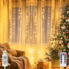 300 LED Curtain Lights, 3m*3m/9.84ft X 9.84ft, Warm White, 8 Lighting Modes, USB Powered With Remote Control, Suitable For Room, Window, Wedding, Party, Christmas - USB Curtain Light String - View 3
