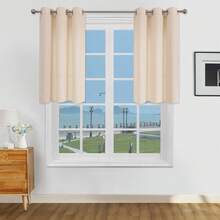 1pc/2pcs Light Filtering Curtains/Top Tie Solid Curtains/Light Balancing Filtering Sunlight Curtains, Multiple Sizes & Colors Available, Faux Linen Texture Suitable For Living Room, Bedroom, Kitchen, Home, Farmhouse, Rustic Decor, Beige Curtains - Beige - View 19