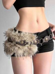 1pc Boho Faux Fur Solid Color Waist Belt, Y2K Vintage Versatile Furry Waist Cincher, Sexy Accessory To Pair With Coats, Jeans, Dresses, Suitable For Daily Wear, Parties, Halloween - A - 查看 3