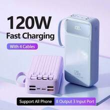 YISEN 60000mAh Portable Power Bank, 120W Fast Charging, 4 Built-In Cables, LED Display - Blue - View 6