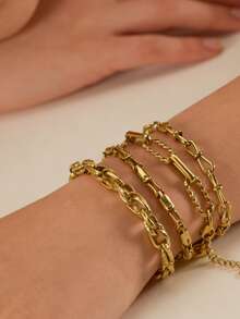 MECYLIFE 1pc Personalized Chain Bracelet, Stainless Steel Adjustable Layered Bracelet For Daily Wear - Yellow Gold - View 1