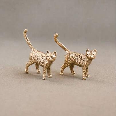 1件创意复古黄铜波斯猫桌面摆件，质朴铜桌面青铜雕塑装饰品