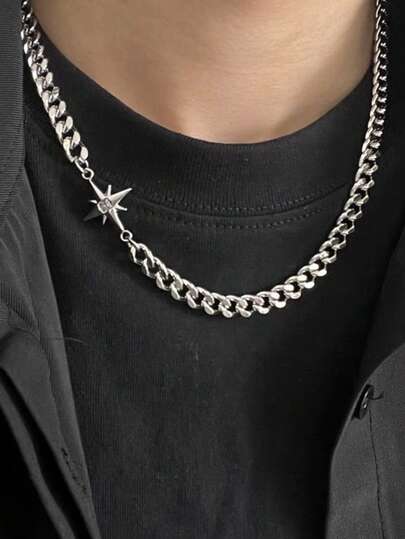 1条链项链 - 耐用、不易褪色、嘻哈风格锁骨链，星形设计，男女皆宜 - 休闲装扮的完美配饰